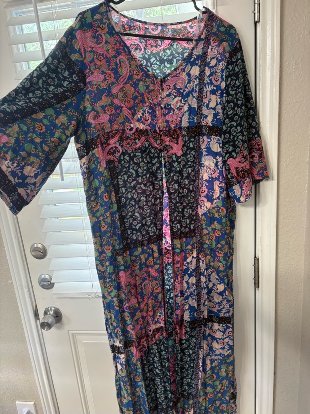 Boho Floral Patchwork overthrow in Navy and Pink